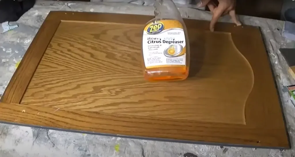 cleaning cabinet door with degreaser